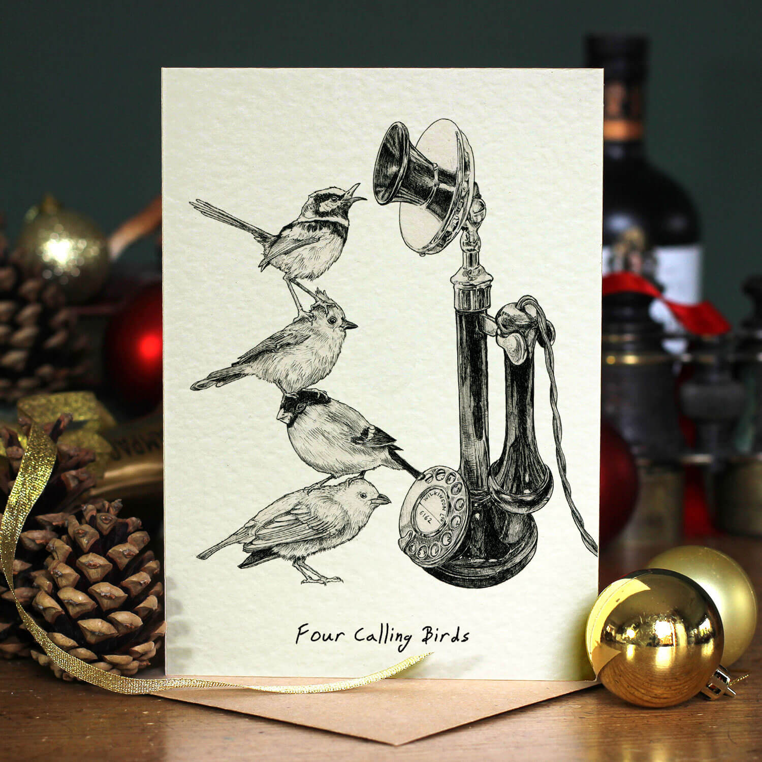 Four Calling Birds Christmas Card | Quirky Christmas Card | Bewilderbeest